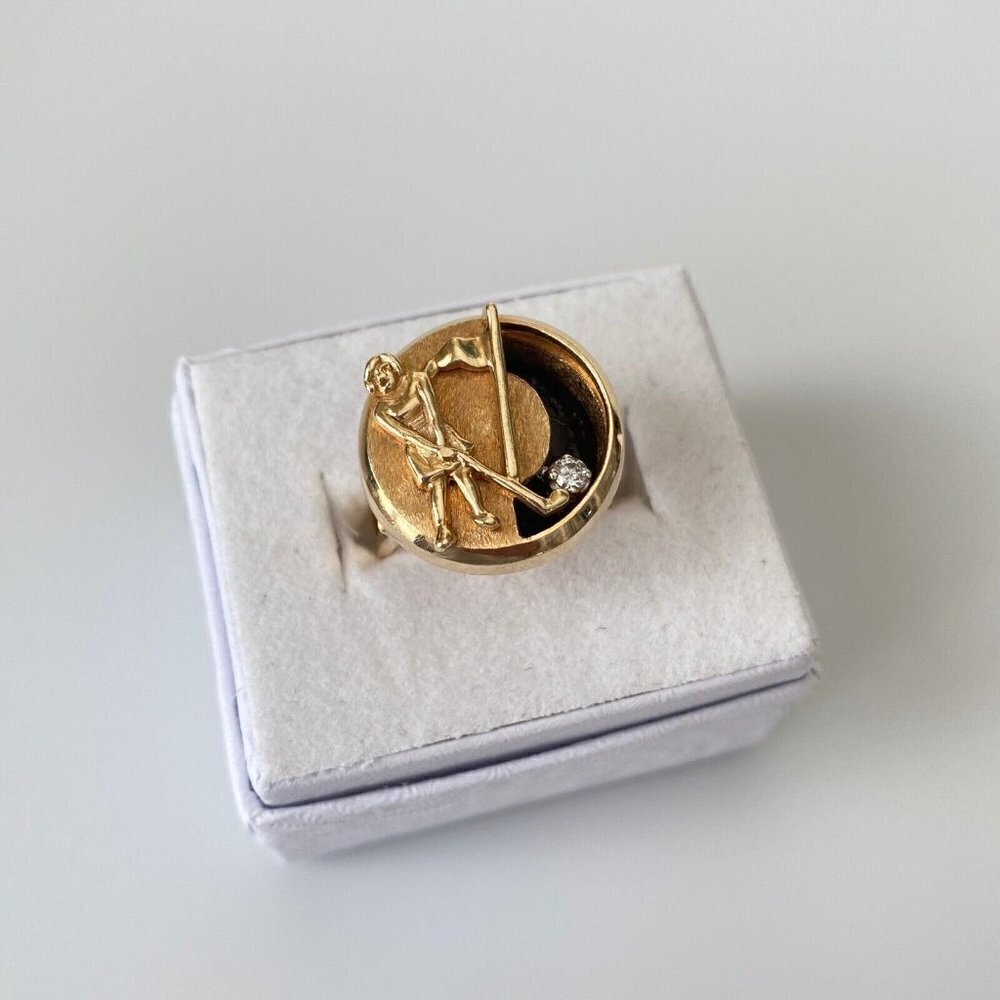 Vintage 14k Solid Yellow Gold Diamond Golfer Band Ring Size 6 - Picture 9 of 10